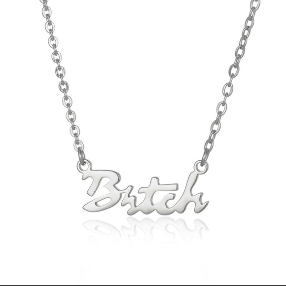 3 For $35 18K White Gold Plated B*tch Necklace - Picture 1 of 3